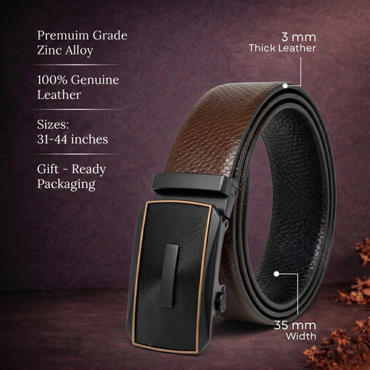 THE MEN THING Leather Belts Mens Genuine Leather Belt | 2 in 1 Reversible (Brown & Black) (1 Pc.) - REXVA