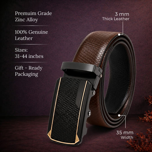 THE MEN THING Leather Belts Mens Genuine Leather Belt | 2 in 1 Reversible (Brown & Black) (1 Pc.) - REXVA