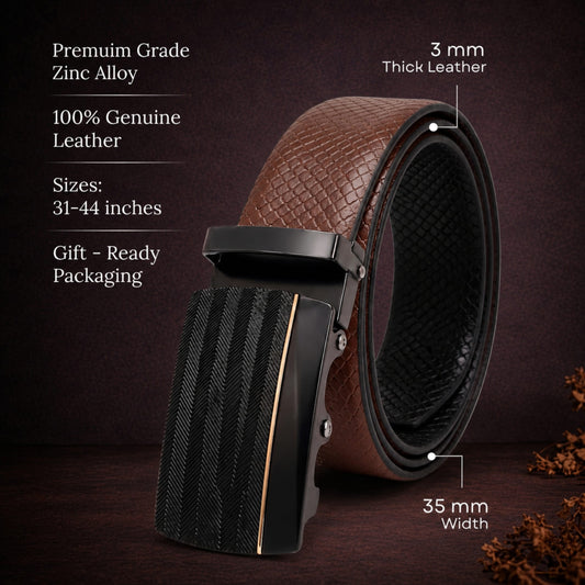 THE MEN THING Leather Belts Mens Genuine Leather Belt | 2 in 1 Reversible (Brown & Black) (1 Pc.) - REXVA