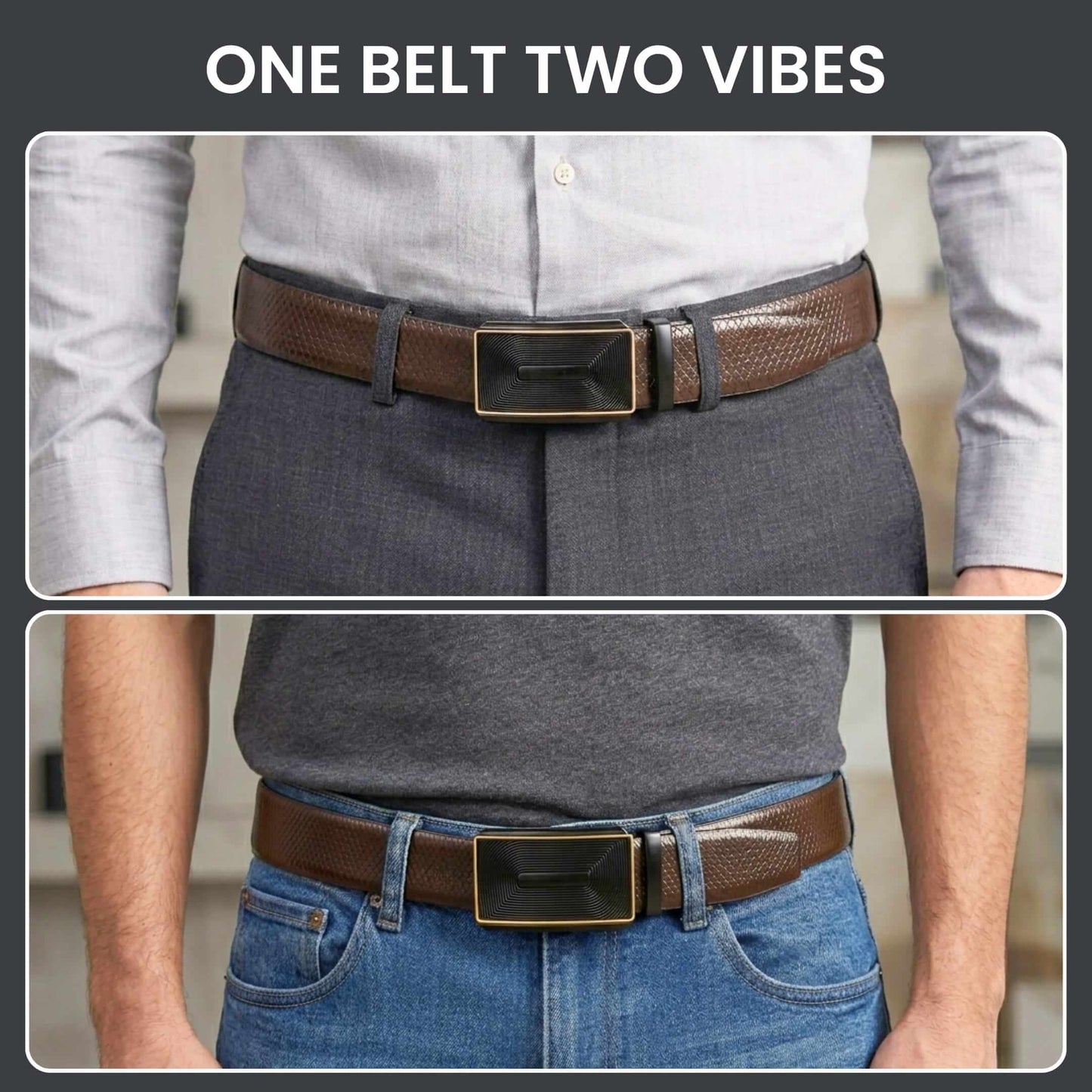 Mens 100% Genuine Leather Belt - REXVA Saffiano Texture, RYZOR Chevron Auto-Lock Buckle (Brown & Black Reversible) — Leather Belts for Men | THE MEN THING