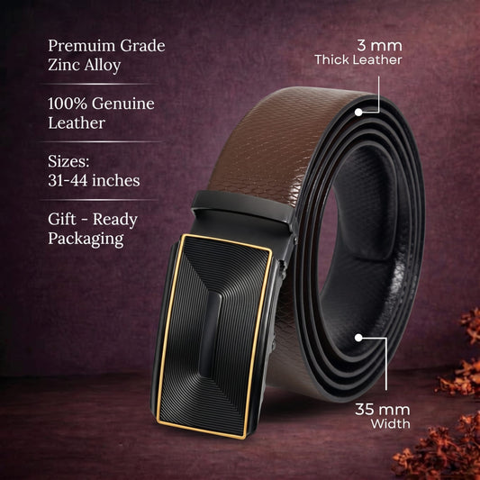 THE MEN THING Leather Belts Mens Genuine Leather Belt | 2 in 1 Reversible (Brown & Black) (1 Pc.) - REXVA