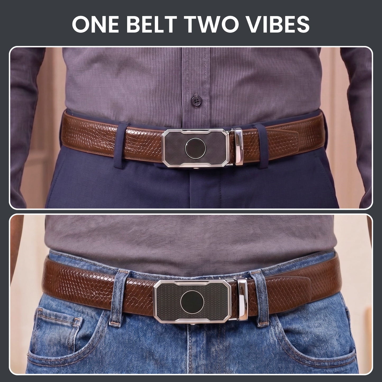 THE MEN THING Leather Belts Mens Genuine Leather Belt | 2 in 1 Reversible (Brown & Black) (1 Pc.) - REXVA - MONTREX