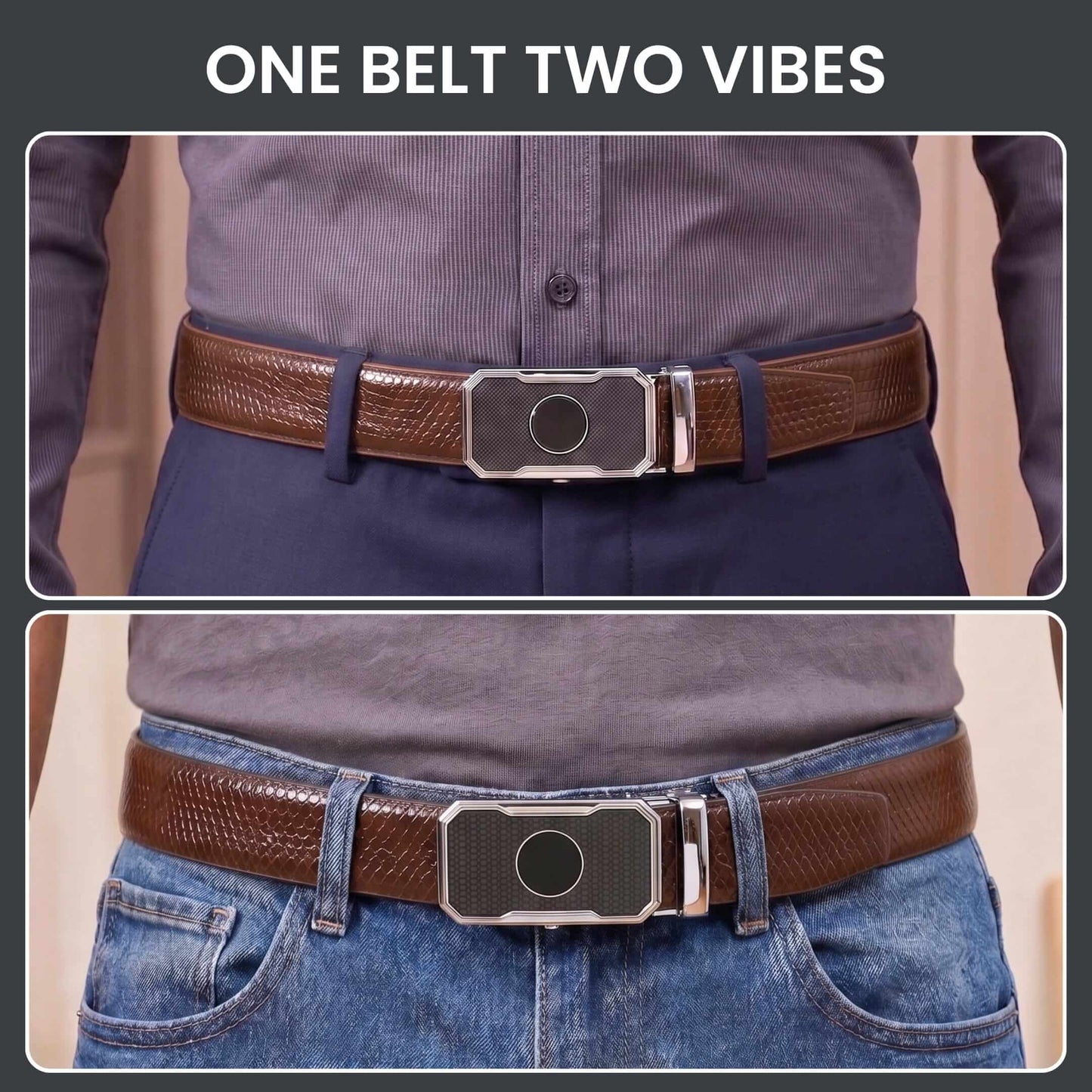 THE MEN THING Leather Belts Mens Genuine Leather Belt | 2 in 1 Reversible (Brown & Black) (1 Pc.) - REXVA - MONTREX