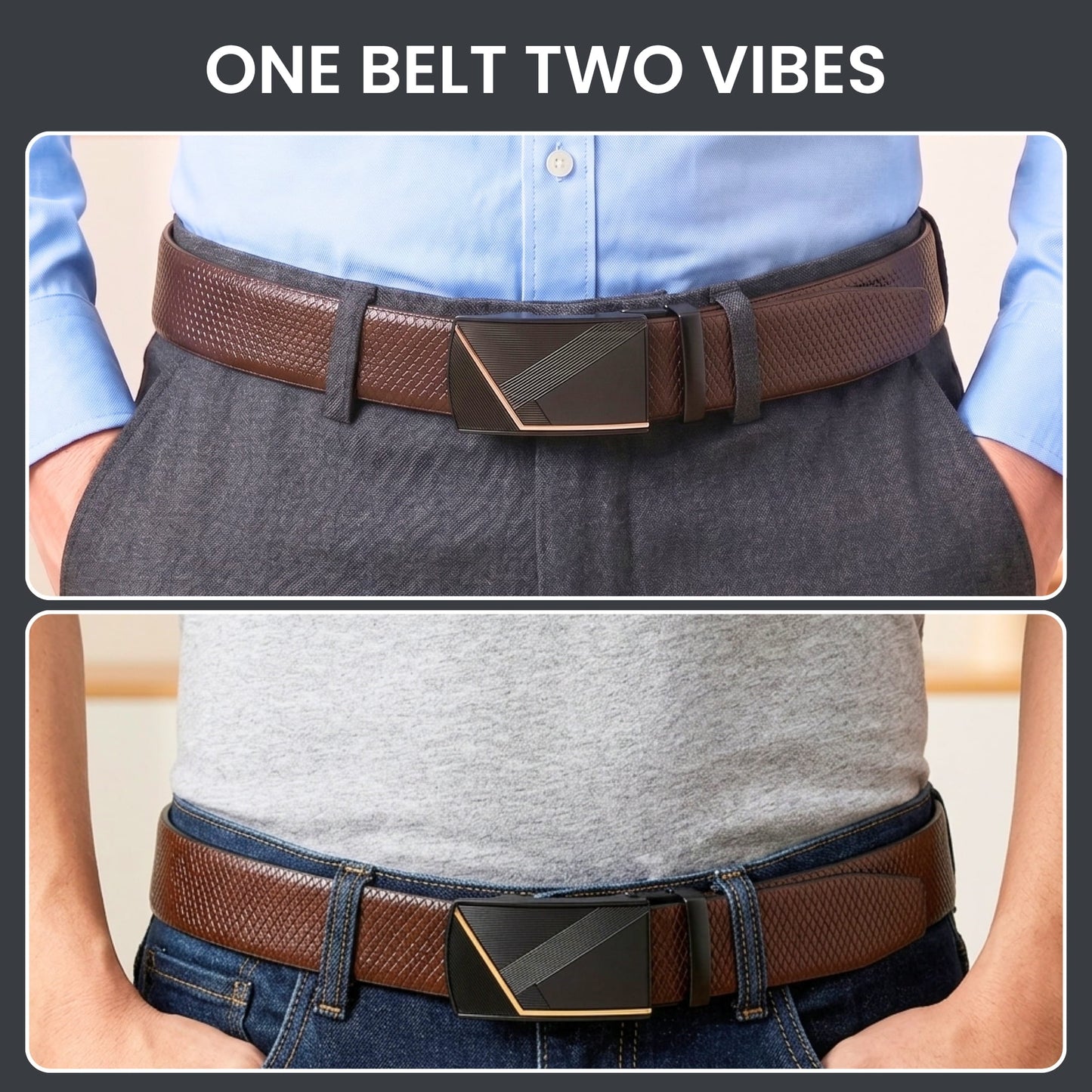 THE MEN THING Leather Belts Mens Genuine Leather Belt | 2 in 1 Reversible (Brown & Black) (1 Pc.) - REXVA - NOCTIS
