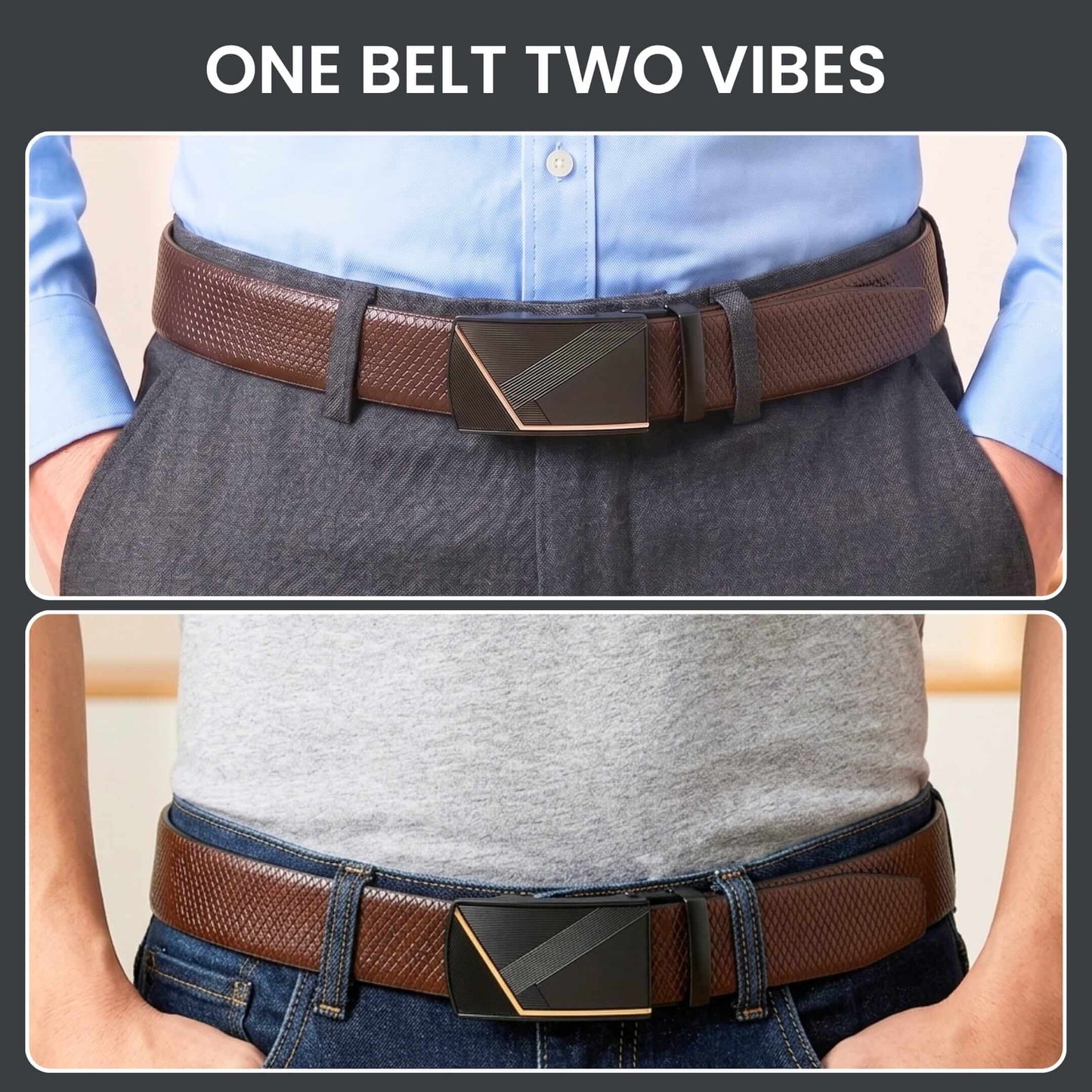 THE MEN THING Leather Belts Mens Genuine Leather Belt | 2 in 1 Reversible (Brown & Black) (1 Pc.) - REXVA - NOCTIS