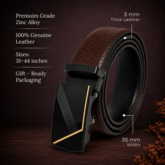 THE MEN THING Leather Belts Mens Genuine Leather Belt | 2 in 1 Reversible (Brown & Black) (1 Pc.) - REXVA - NOCTIS
