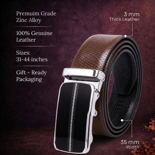THE MEN THING Leather Belts Mens Genuine Leather Belt | 2 in 1 Reversible (Brown & Black) (1 Pc.) - REXVA-ROYVIC