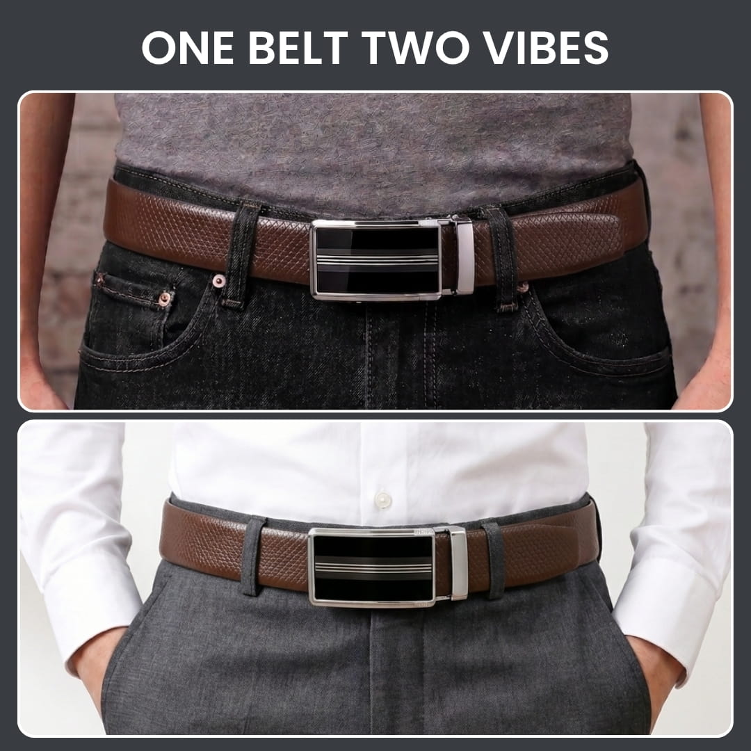 THE MEN THING Leather Belts Mens Genuine Leather Belt | 2 in 1 Reversible (Brown & Black) (1 Pc.) - REXVA - TREVION
