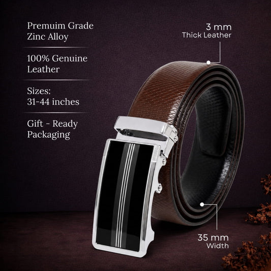 THE MEN THING Leather Belts Mens Genuine Leather Belt | 2 in 1 Reversible (Brown & Black) (1 Pc.) - REXVA - TREVION
