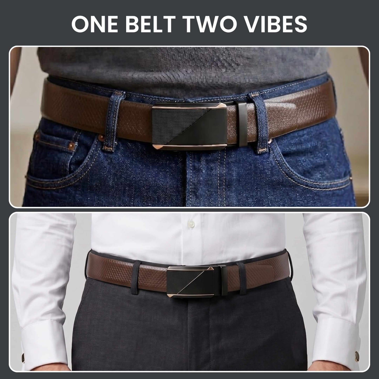 THE MEN THING Leather Belts Mens Genuine Leather Belt | 2 in 1 Reversible (Brown & Black) (1 Pc.) - REXVA -TRION