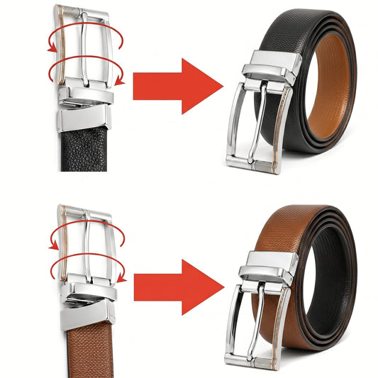 THE MEN THING Leather Belts Mens Genuine Leather Belt | 2 in 1 Reversible (Brown & Black) (1 Pc.) - SIGNORA