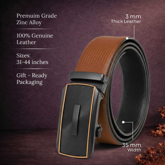 Mens 100% Genuine Leather Belt - SIGNORA Micro-Grain, SNAPTOR Gold-Bar Auto-Lock Buckle (Brown & Black Reversible) — Leather Belts for Men | THE MEN THING