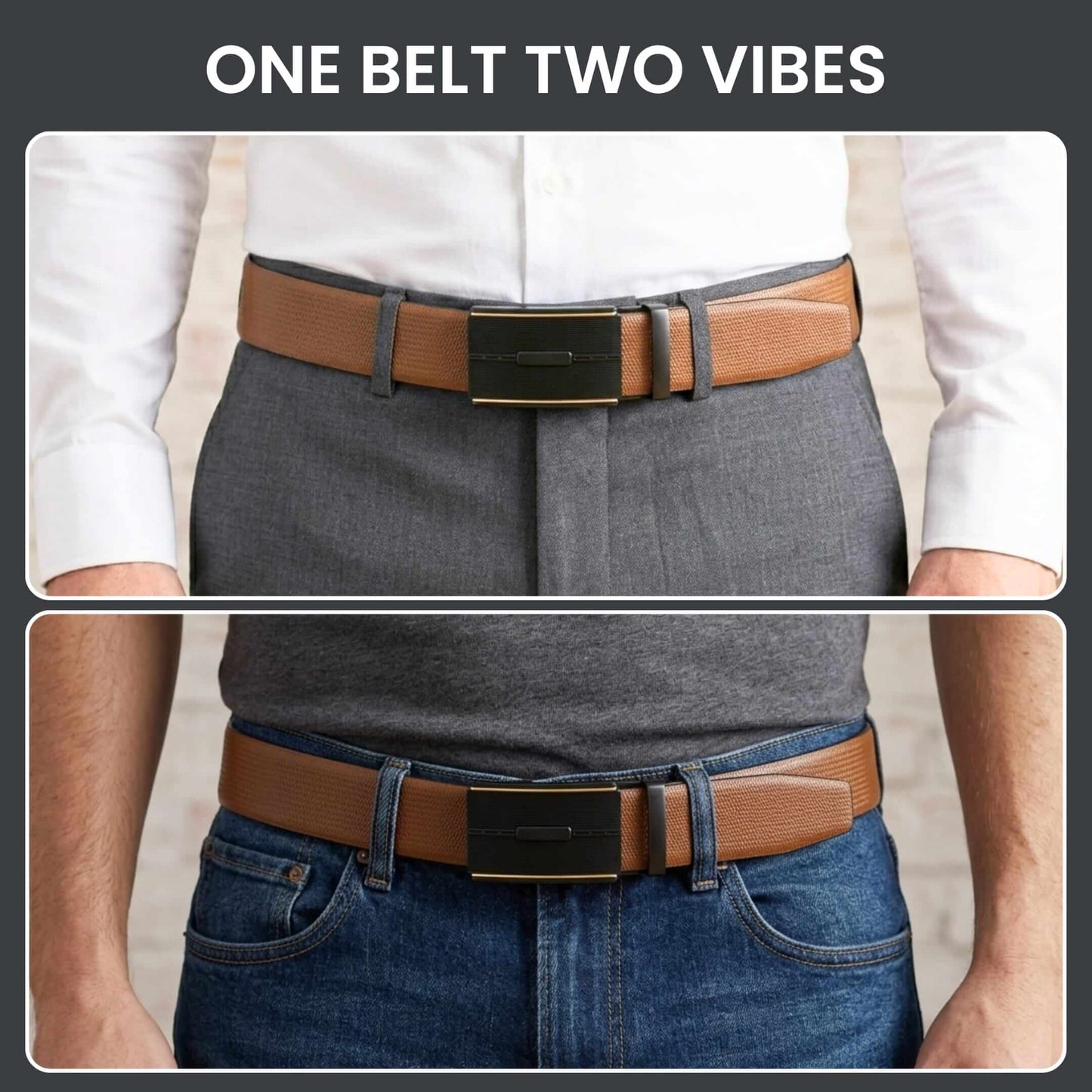 Mens 100% Genuine Leather Belt - SIGNORA Micro-Grain, VITARO Cross-Hatch Auto-Lock Buckle (Brown & Black Reversible) — Leather Belts for Men | THE MEN THING