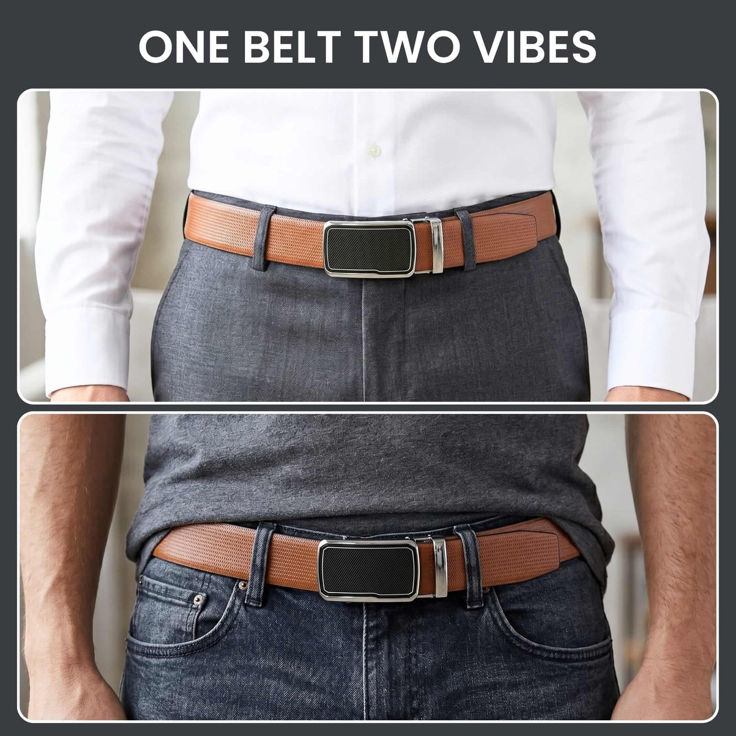 Mens 100% Genuine Leather Belt - SIGNORA Micro-Grain, STRYX Steel-Frame Auto-Lock Buckle (Brown & Black Reversible) — Leather Belts for Men | THE MEN THING