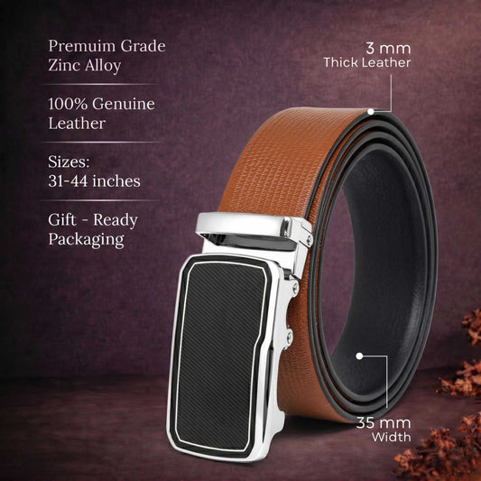 Mens 100% Genuine Leather Belt - SIGNORA Micro-Grain, STRYX Steel-Frame Auto-Lock Buckle (Brown & Black Reversible) — Leather Belts for Men | THE MEN THING