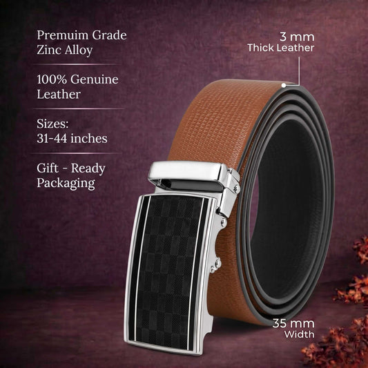 Mens 100% Genuine Leather Belt - SIGNORA Micro-Grain, ARKON Checkerboard Auto-Lock Buckle (Brown & Black Reversible) — Leather Belts for Men | THE MEN THING