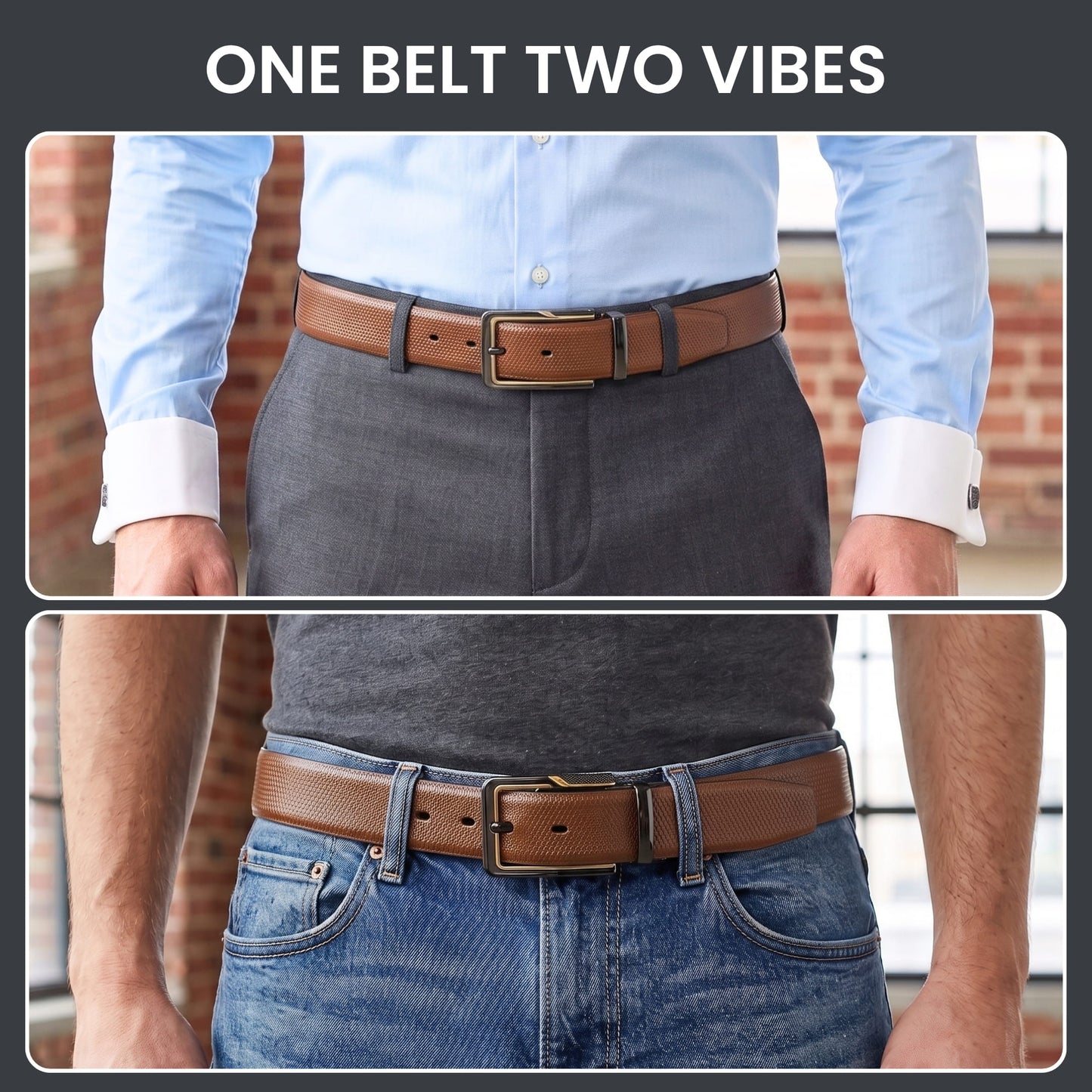 THE MEN THING Leather Belts Mens Genuine Leather Belt | 2 in 1 Reversible (Brown & Black) (1 Pc.) - SIGNORA -BRAVIX
