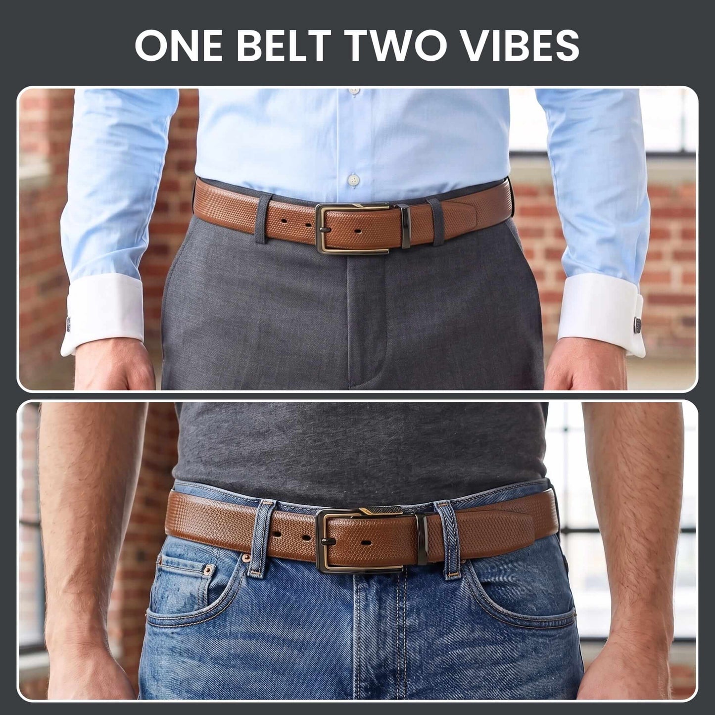 THE MEN THING Leather Belts Mens Genuine Leather Belt | 2 in 1 Reversible (Brown & Black) (1 Pc.) - SIGNORA -BRAVIX