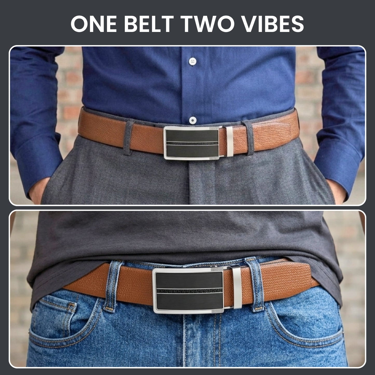 THE MEN THING Leather Belts Mens Genuine Leather Belt | 2 in 1 Reversible (Brown & Black) (1 Pc.) - SIGNORA - KRONIQ
