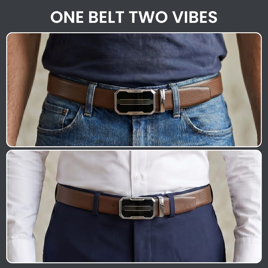 THE MEN THING Leather Belts Mens Genuine Leather Belt | 2 in 1 Reversible (Brown & Black) (1 Pc.) - SIGNORA-OVRIS
