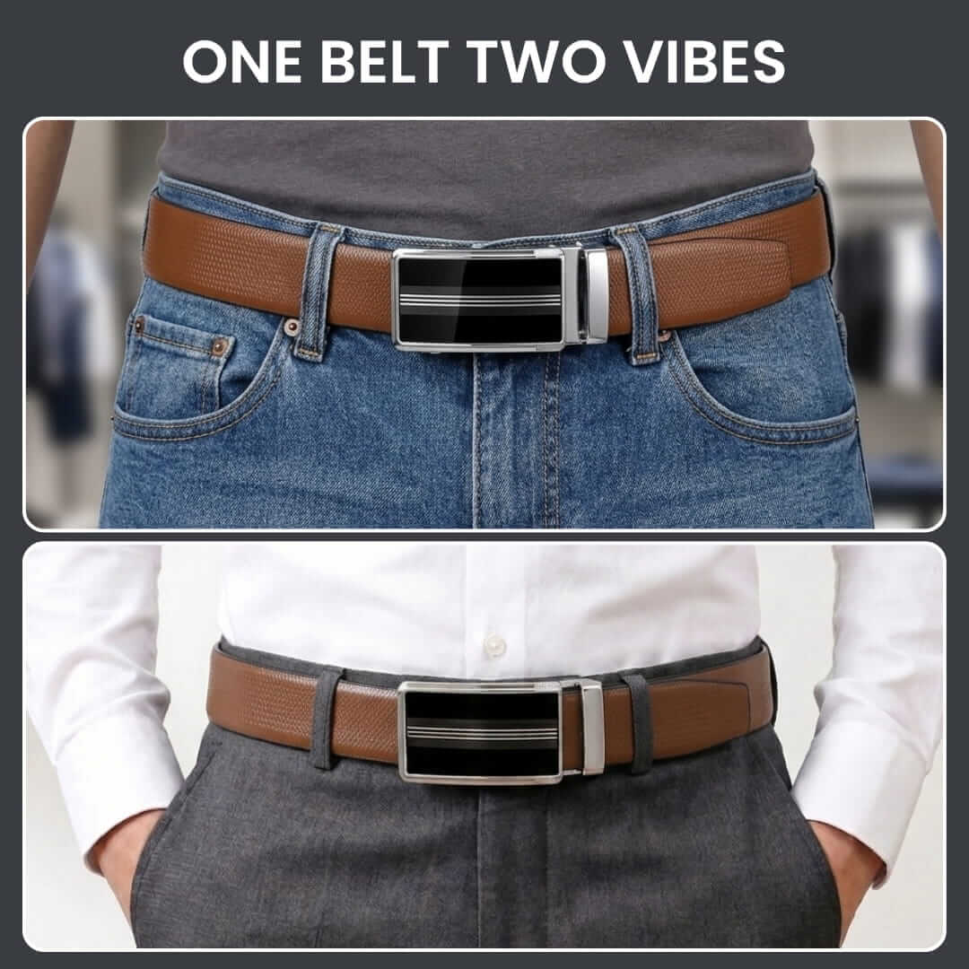 THE MEN THING Leather Belts Mens Genuine Leather Belt | 2 in 1 Reversible (Brown & Black) (1 Pc.) - SIGNORA - TREVION