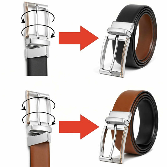 THE MEN THING Leather Belts Mens Genuine Leather Belt | 2 in 1 Reversible (Brown & Black) (1 Pc.) - Velaro