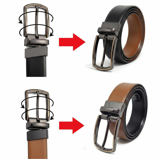Mens 100% Genuine Leather Belt - VELARO Smooth Matte, MORVEX Matte Gunmetal Pin Buckle (Brown & Black Reversible) — Leather Belts for Men | THE MEN THING