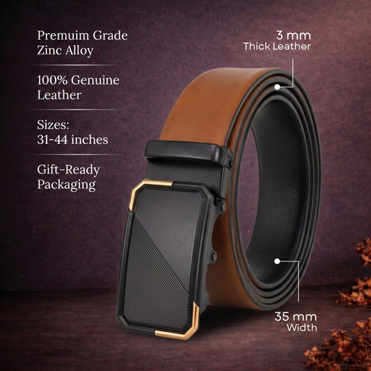 THE MEN THING Leather Belts Mens Genuine Leather Belt | 2 in 1 Reversible (Brown & Black) (1 Pc.) - VELARO
