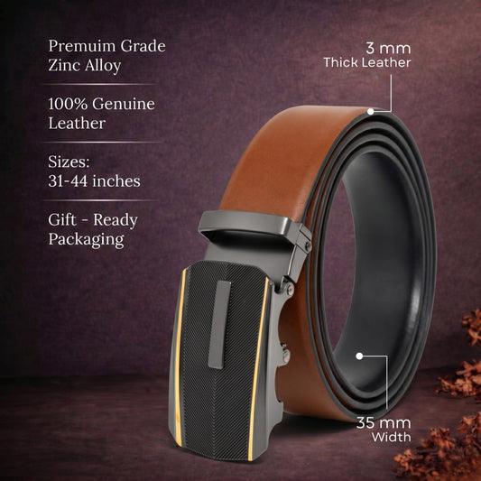 THE MEN THING Leather Belts Mens Genuine Leather Belt | 2 in 1 Reversible (Brown & Black) (1 Pc.) - VELARO