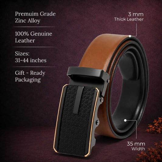 Mens 100% Genuine Leather Belt - VELARO Smooth Matte, KRYPT Basket-Weave Auto-Lock Buckle (Brown & Black Reversible) — Leather Belts for Men | THE MEN THING