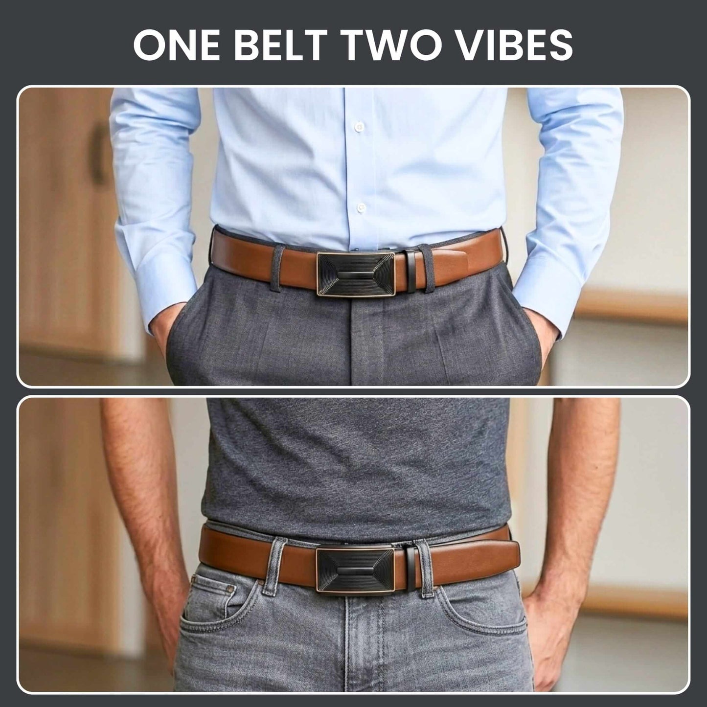 Mens 100% Genuine Leather Belt - VELARO Smooth Matte, RYZOR Chevron Auto-Lock Buckle (Brown & Black Reversible) — Leather Belts for Men | THE MEN THING