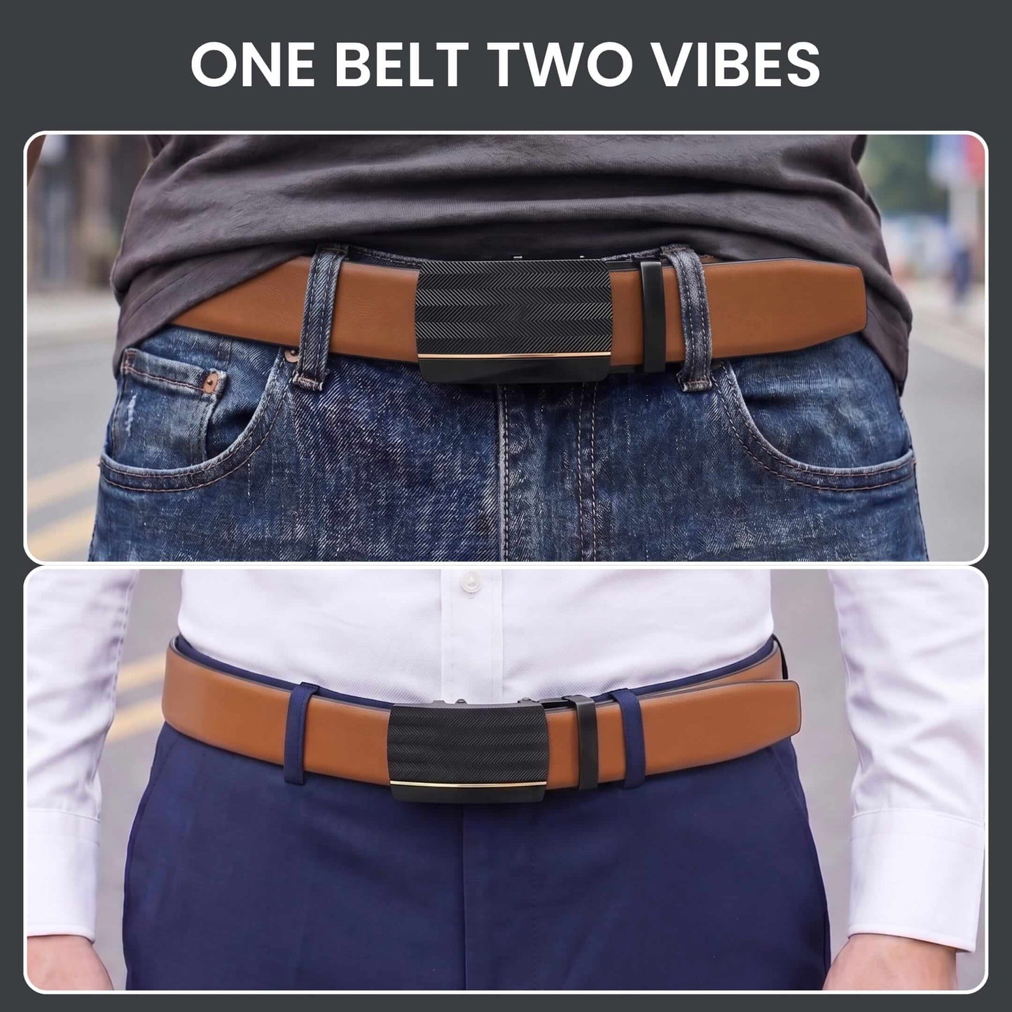 Mens 100% Genuine Leather Belt - VELARO Smooth Matte, RATCHON Pinstripe Auto-Lock Buckle (Brown & Black Reversible) — Leather Belts for Men | THE MEN THING