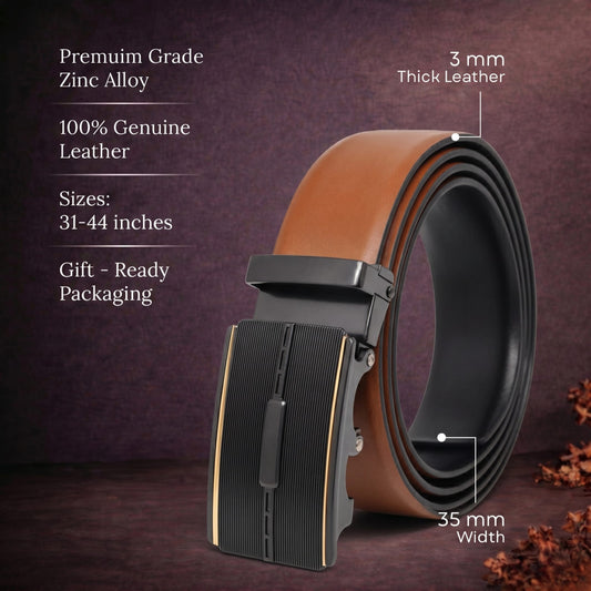 THE MEN THING Leather Belts Mens Genuine Leather Belt | 2 in 1 Reversible (Brown & Black) (1 Pc.) - VELARO