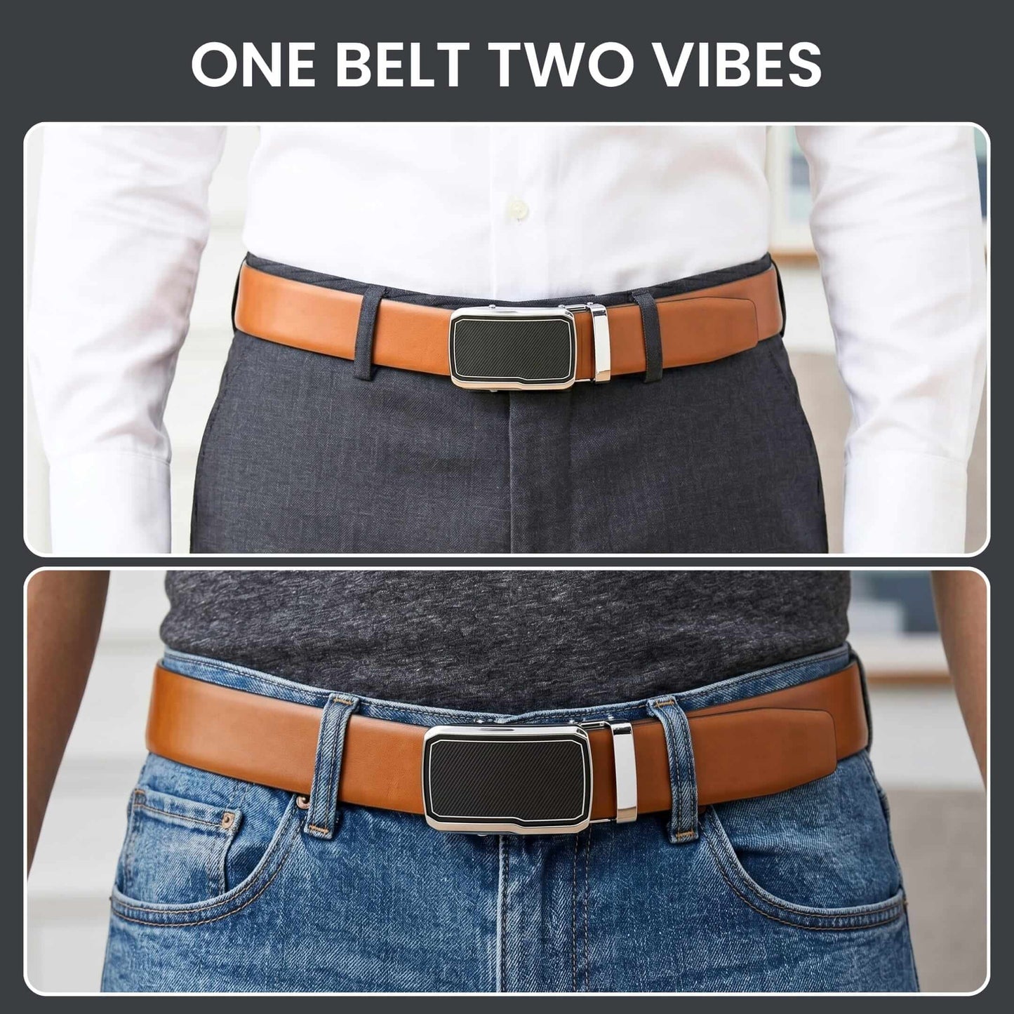 Mens 100% Genuine Leather Belt - VELARO Smooth Matte, STRYX Steel-Frame Auto-Lock Buckle (Brown & Black Reversible) — Leather Belts for Men | THE MEN THING