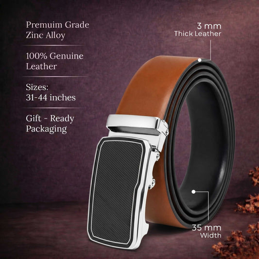 Mens 100% Genuine Leather Belt - VELARO Smooth Matte, STRYX Steel-Frame Auto-Lock Buckle (Brown & Black Reversible) — Leather Belts for Men | THE MEN THING