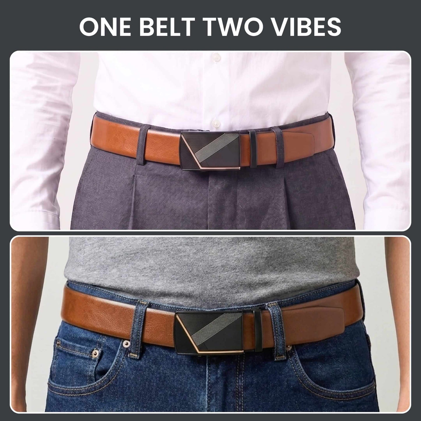 THE MEN THING Leather Belts Mens Genuine Leather Belt | 2 in 1 Reversible (Brown & Black) (1 Pc.) - VELARO - NOCTIS