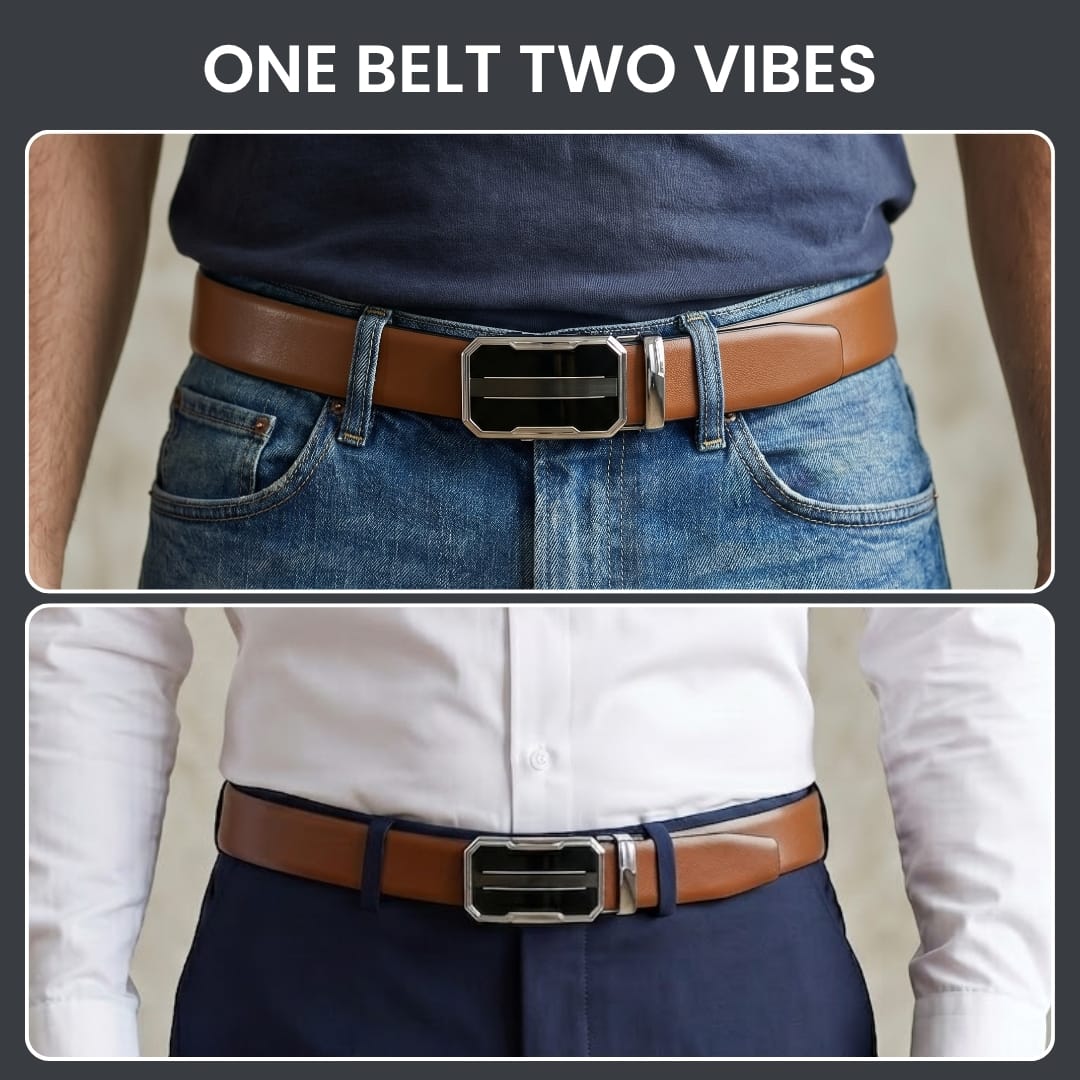 THE MEN THING Leather Belts Mens Genuine Leather Belt | 2 in 1 Reversible (Brown & Black) (1 Pc.) - VELARO-OVRIS