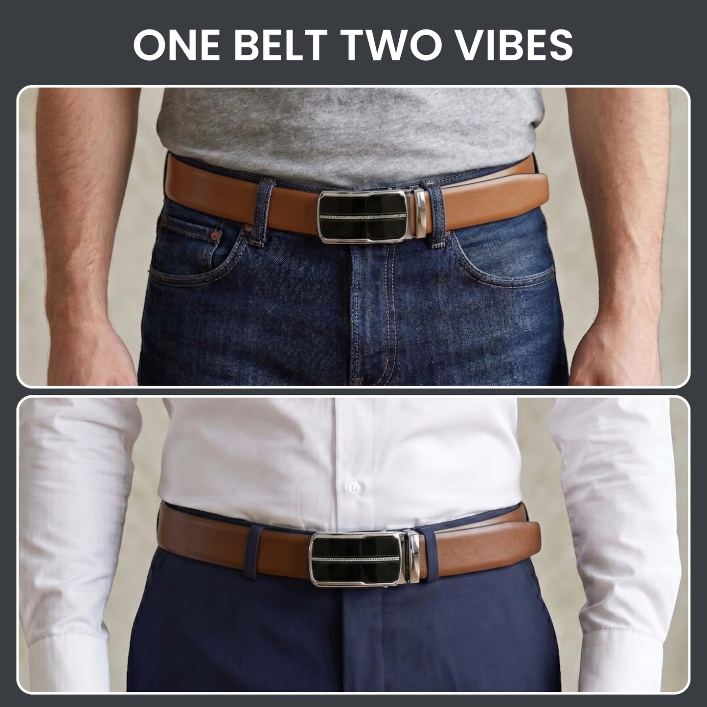 THE MEN THING Leather Belts Mens Genuine Leather Belt | 2 in 1 Reversible (Brown & Black) (1 Pc.) - VELARO-ROYVIC