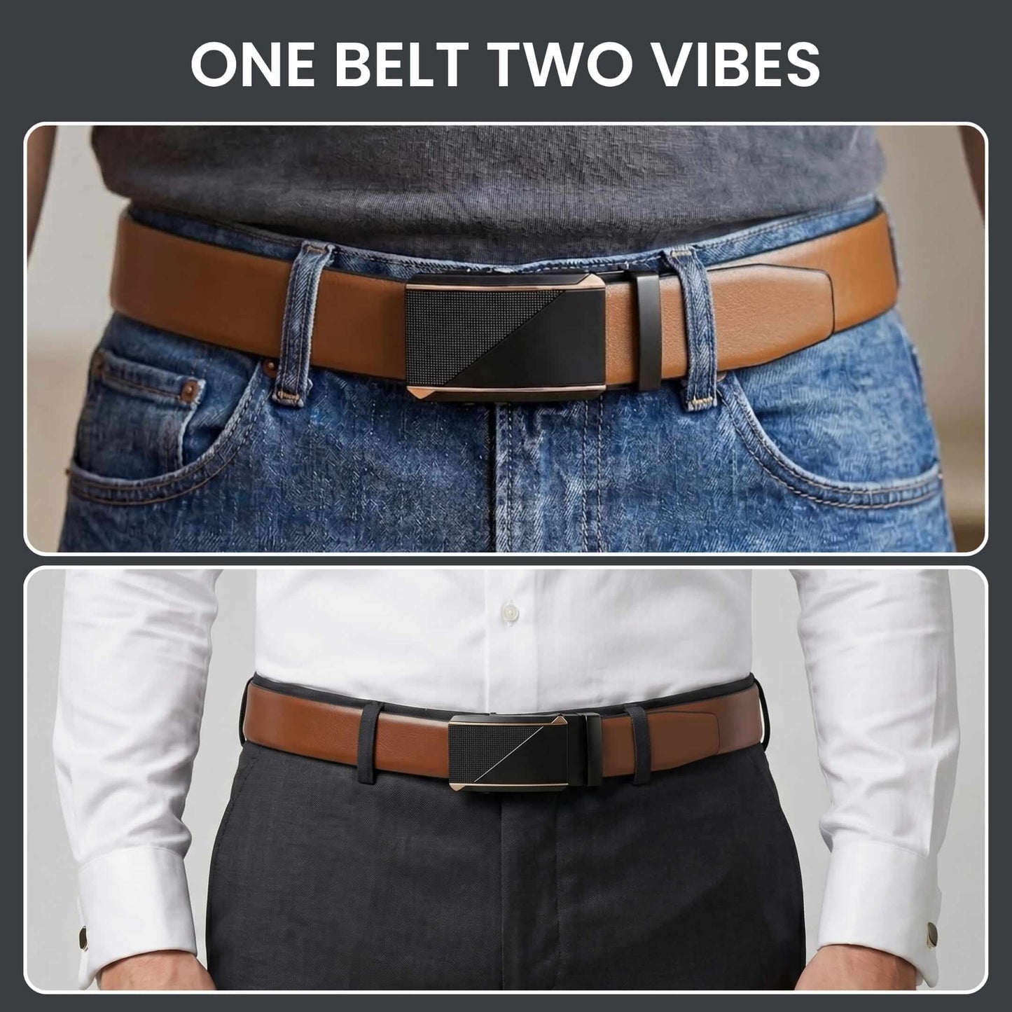 THE MEN THING Leather Belts Mens Genuine Leather Belt | 2 in 1 Reversible (Brown & Black) (1 Pc.) - VELARO -TRION