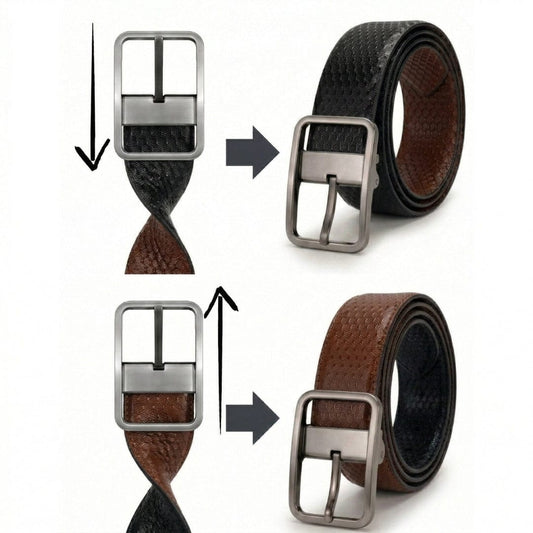 THE MEN THING Leather Belts Mens Genunie Leather Belt | 2 in 1 Reversible (Black & Brown) (1 Pc.) - WEXARO