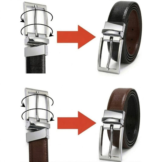 THE MEN THING Leather Belts Mens Genunie Leather Belt | 2 in 1 Reversible (Black & Brown) (1 Pc.) - ZELVOR