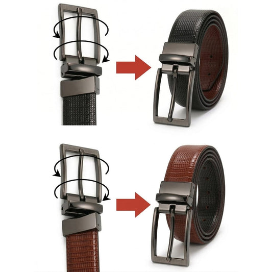 THE MEN THING Leather Belts NEXARO BLACK - Premium Genuine Leather Reversible Belt for Men & Boys | Durable & Stylish for Everyday Wear
