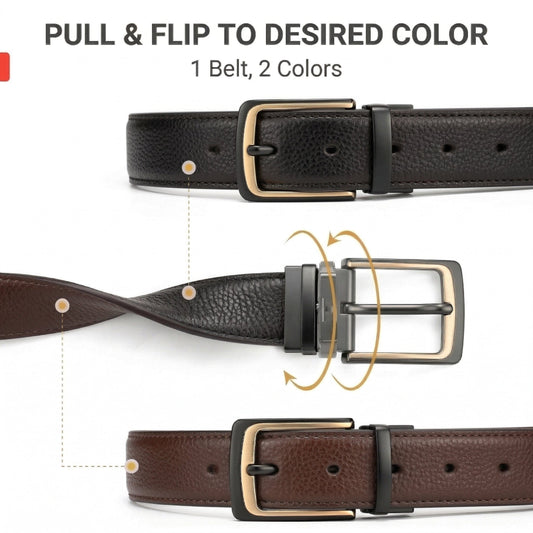 THE MEN THING Leather Belts NOIRLUXE BLACK - Premium Genuine Leather Reversible Belt for Men & Boys | Durable & Stylish for Everyday Wear