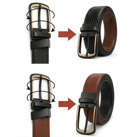 THE MEN THING Leather Belts NOIRWAVE BLACK - Premium Genuine Leather Reversible Belt for Men & Boys | Durable & Stylish for Everyday Wear