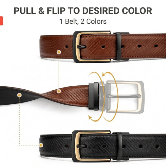 THE MEN THING Leather Belts NOIRWAVE BROWN - Premium Genuine Leather Reversible Belt for Men & Boys | Durable & Stylish for Everyday Wear