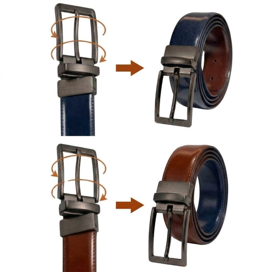 THE MEN THING Leather Belts NOVEXO BLUE - Premium Genuine Leather Reversible Belt for Men & Boys | Durable & Stylish for Everyday Wear