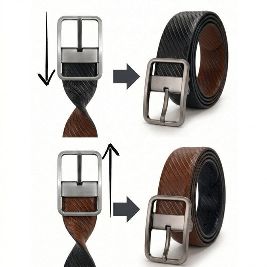 THE MEN THING Leather Belts ONYX DUO BLACK - Premium Genuine Leather Reversible Belt for Men & Boys | Durable & Stylish for Everyday Wear