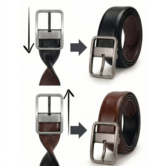 THE MEN THING Leather Belts ONYX PEBBLE BLACK - Premium Genuine Leather Reversible Belt for Men & Boys | Durable & Stylish for Everyday Wear