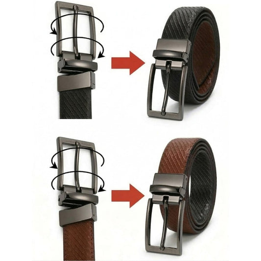THE MEN THING Leather Belts ORVANO BLACK - Premium Genuine Leather Reversible Belt for Men & Boys | Durable & Stylish for Everyday Wear