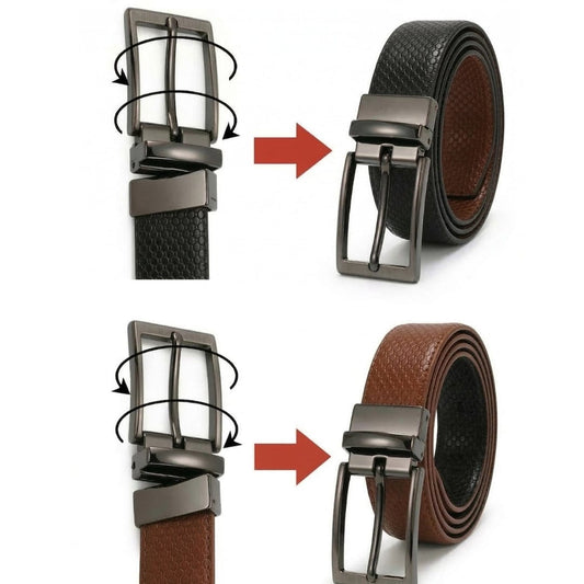 THE MEN THING Leather Belts ORVEX BLACK - Premium Genuine Leather Reversible Belt for Men & Boys | Durable & Stylish for Everyday Wear